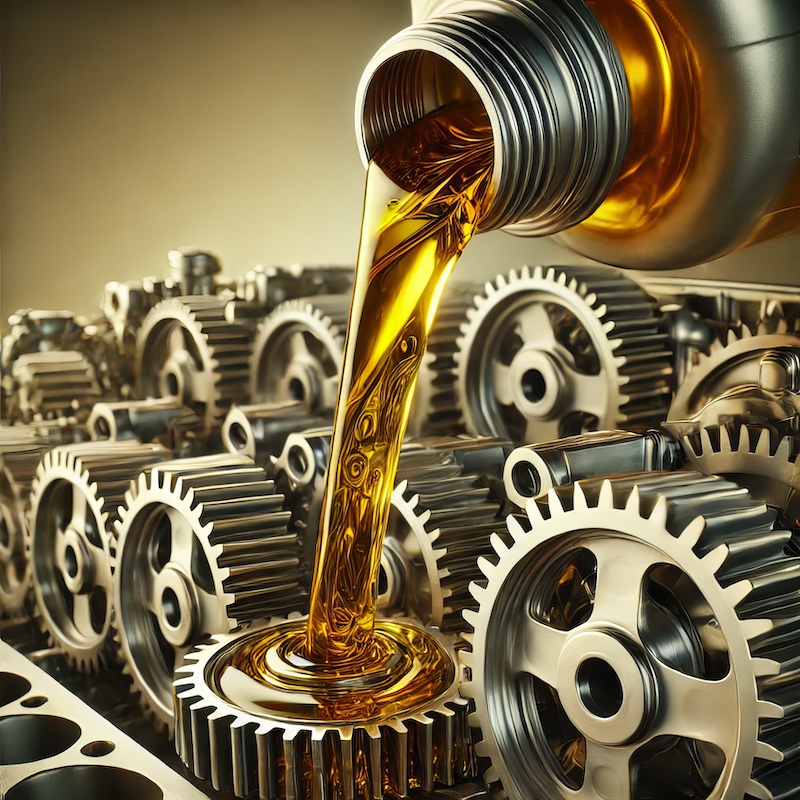 Golden Engine Oil Pouring on Metal Gears Industrial Lubrication