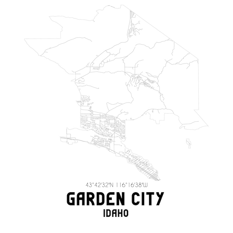 Garden City Idaho. US street map with black and white lines.