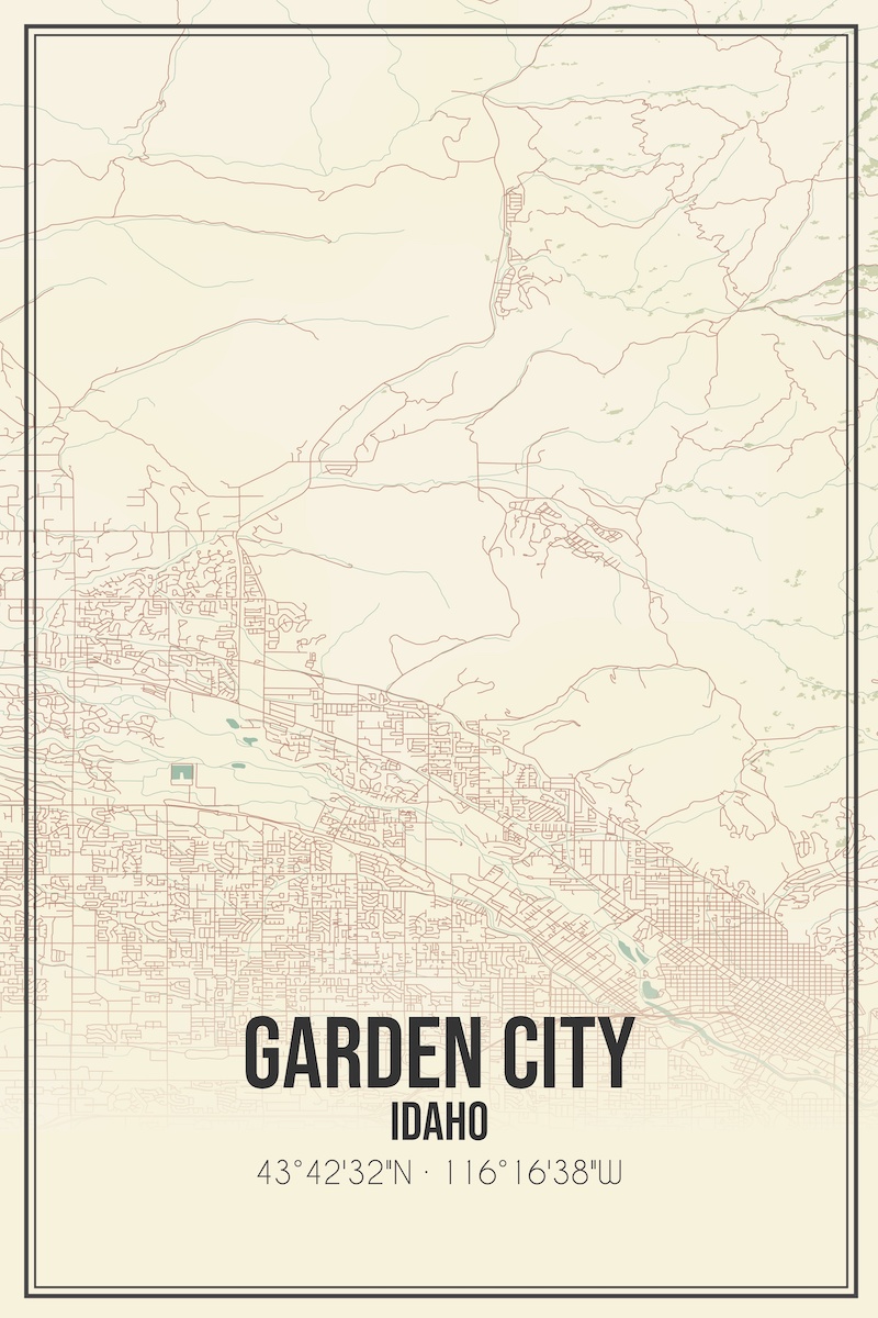 Retro US city map of Garden City, Idaho. Vintage street map.