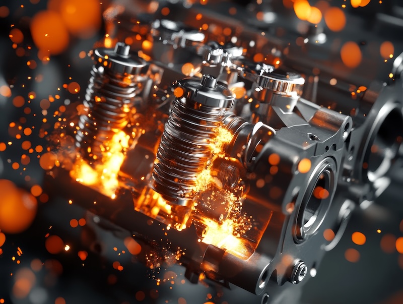 Dynamic v8 engine cg model with explosions and sparks  moving pistons and mechanical parts in action Garden City Oil Change