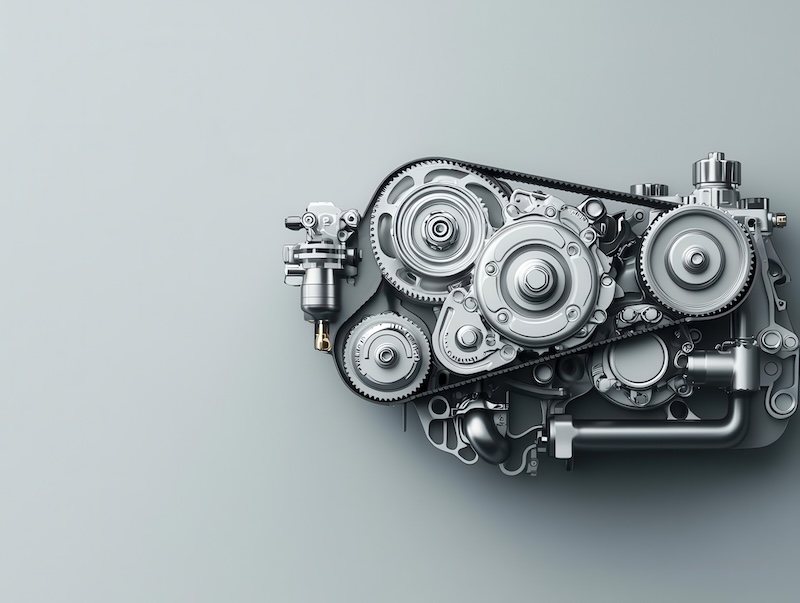 Explodedview schematic of an engine s serpentine belt system, showcasing accessory connections 23-point inspection